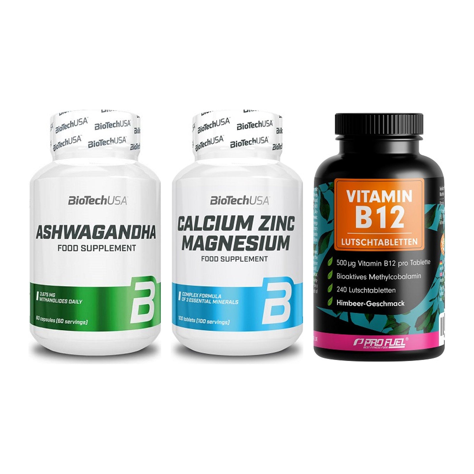 Stress & Balance: BioTech Ashwaga + BioTech Calcium + ProFuel Vitamin – alle enthaltenen Artikel