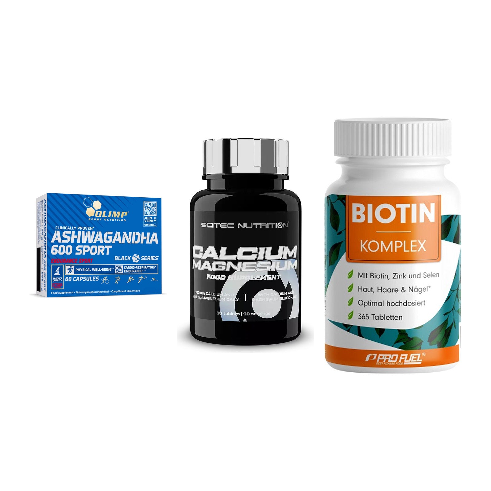 Stress & Balance: Olimp Ashwagand + Scitec Calcium + ProFuel BIOTIN – alle enthaltenen Artikel