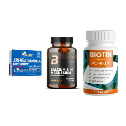 Stress & Balance: Olimp Ashwagand + BioTech Calcium + ProFuel BIOTIN – alle enthaltenen Artikel