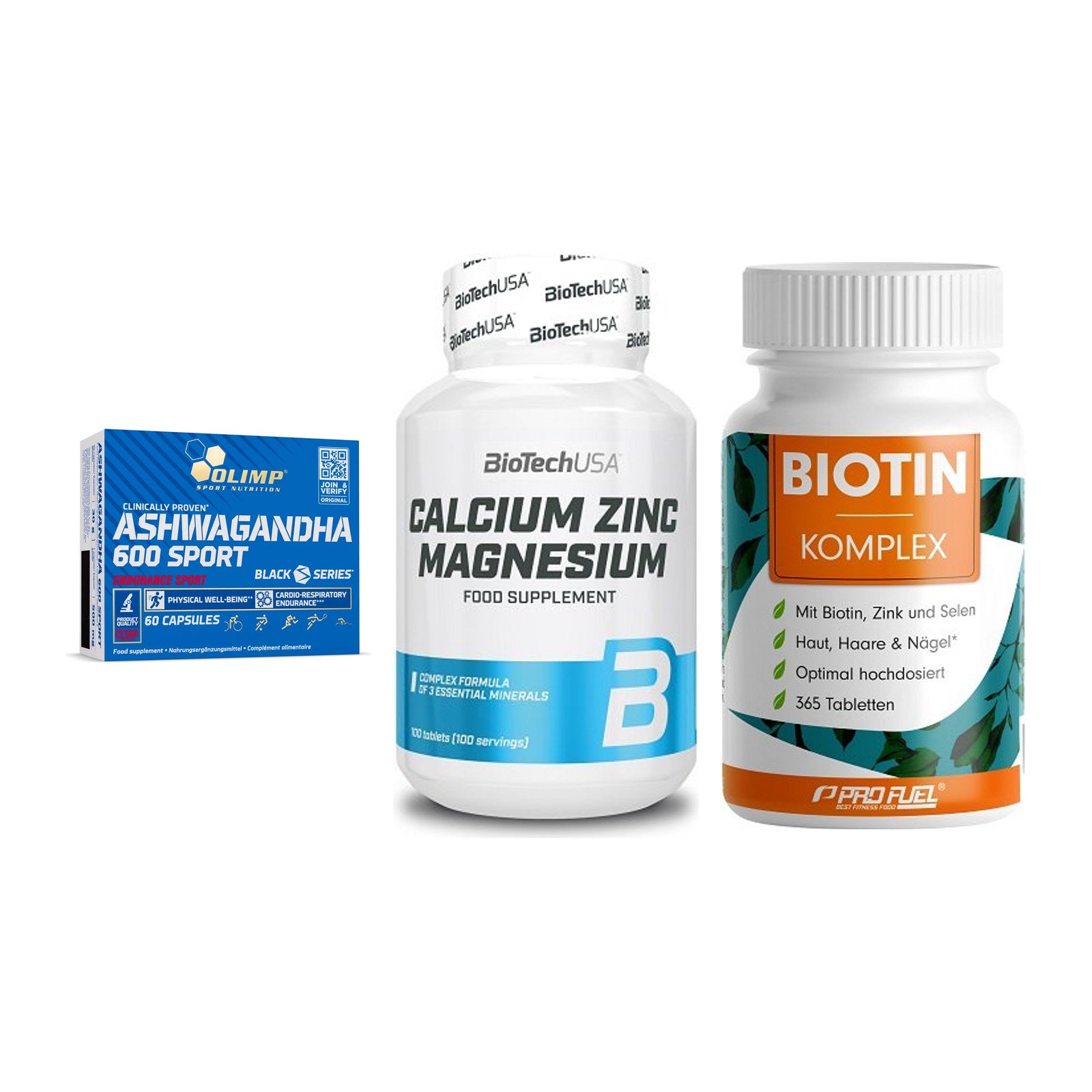Stress & Balance: Olimp Ashwagand + BioTech Calcium + ProFuel BIOTIN – alle enthaltenen Artikel