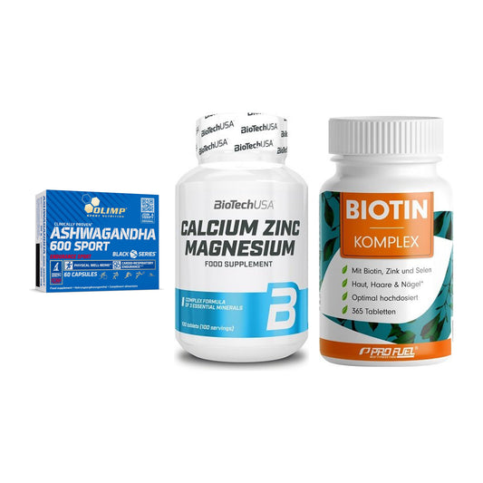 Stress & Balance: Olimp Ashwagand + BioTech Calcium + ProFuel BIOTIN – alle enthaltenen Artikel