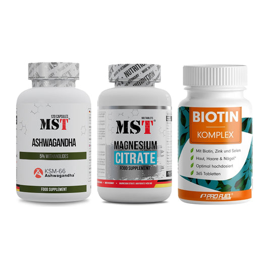 Stress & Balance: MST Ashwagandha + MST Magnesium + ProFuel BIOTIN – alle enthaltenen Artikel