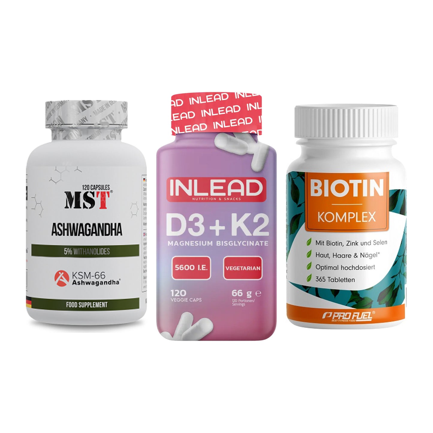 Stress & Balance: MST Ashwagandha + INLEAD Vitamin + ProFuel BIOTIN – alle enthaltenen Artikel