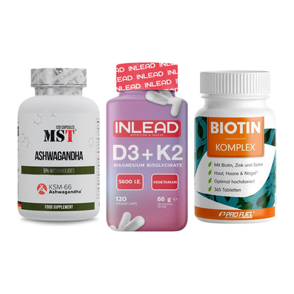 Stress & Balance: MST Ashwagandha + INLEAD Vitamin + ProFuel BIOTIN – alle enthaltenen Artikel