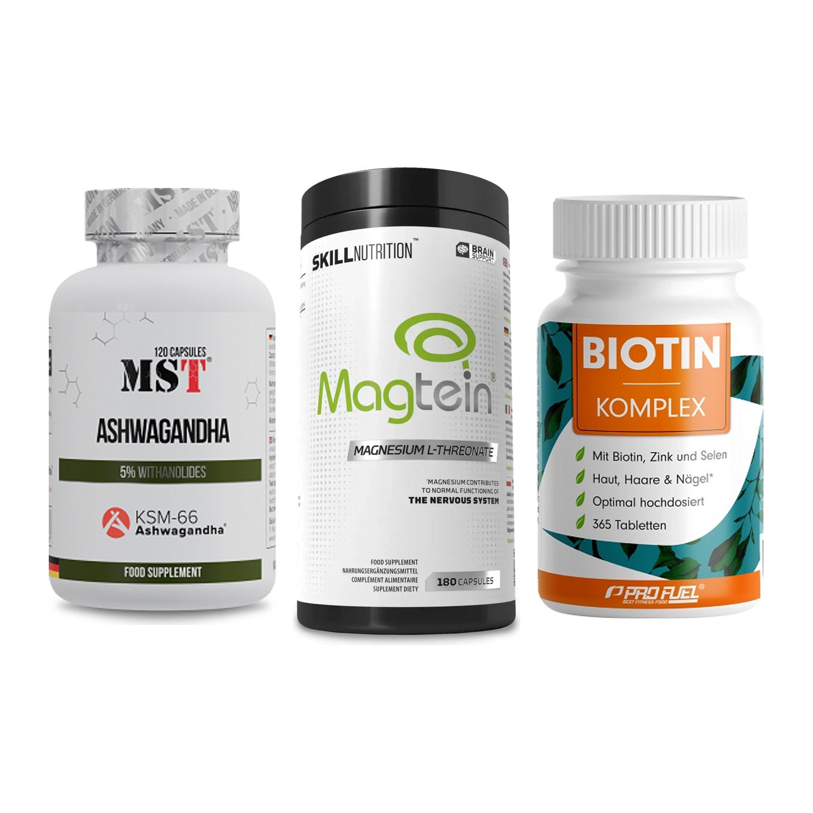 Stress & Balance: MST Ashwagandha + Skill Nutrition + ProFuel BIOTIN – alle enthaltenen Artikel