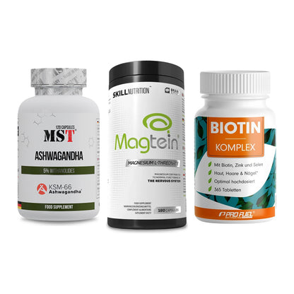 Stress & Balance: MST Ashwagandha + Skill Nutrition + ProFuel BIOTIN – alle enthaltenen Artikel