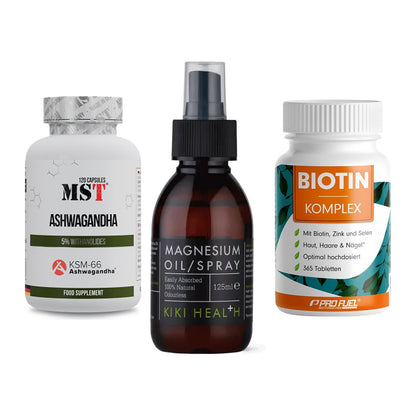 Stress & Balance: MST Ashwagandha + KIKI Health + ProFuel BIOTIN – alle enthaltenen Artikel