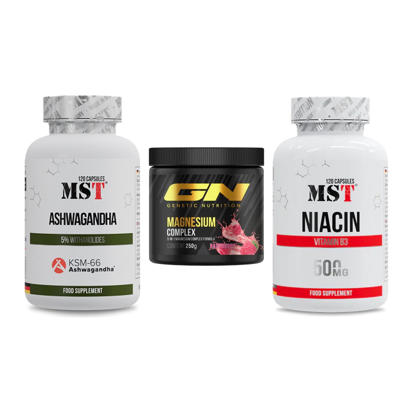 Stress & Balance: MST Ashwagandha + GN Magnesium + MST Niacin – alle enthaltenen Artikel