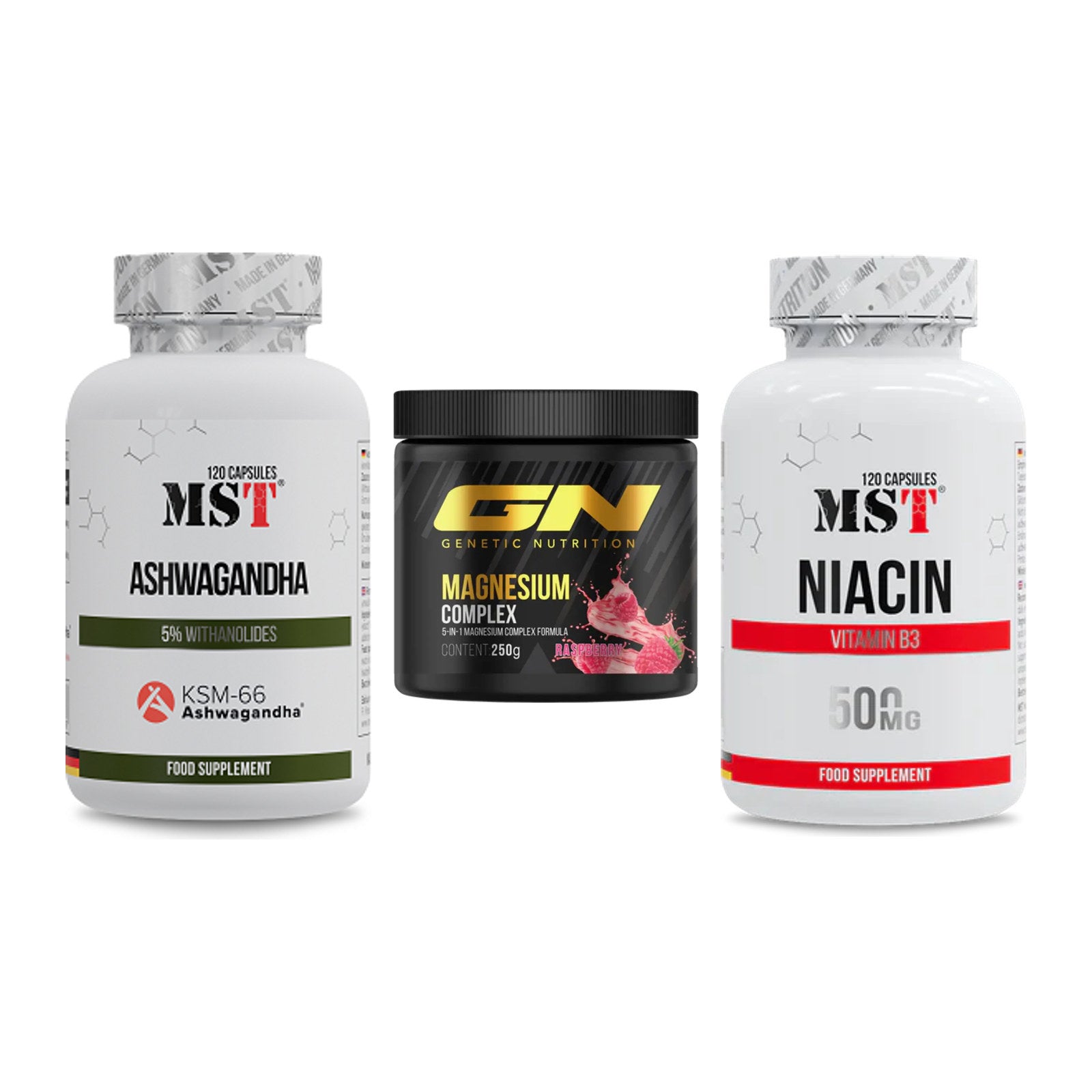 Stress & Balance: MST Ashwagandha + GN Magnesium + MST Niacin – alle enthaltenen Artikel