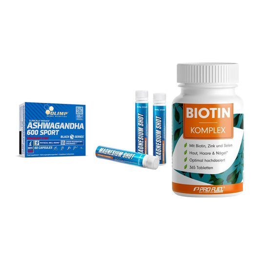 Stress & Balance: Olimp Ashwagand + Body Attack + ProFuel BIOTIN – alle enthaltenen Artikel
