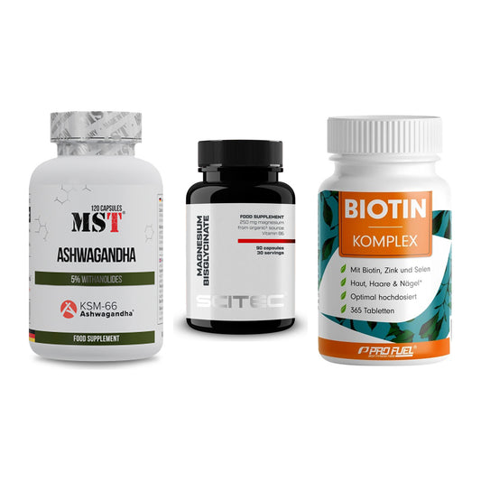 Stress & Balance: MST Ashwagandha + Scitec Magnesiu + ProFuel BIOTIN – alle enthaltenen Artikel
