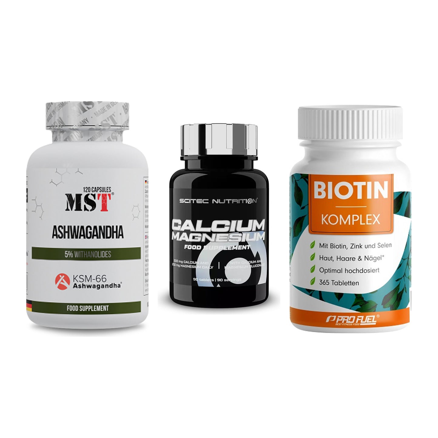 Stress & Balance: MST Ashwagandha + Scitec Calcium + ProFuel BIOTIN – alle enthaltenen Artikel