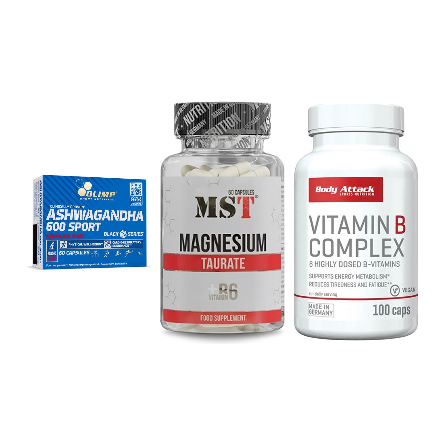 Stress & Balance: Olimp Ashwagand + MST Magnesium + Body Attack – alle enthaltenen Artikel