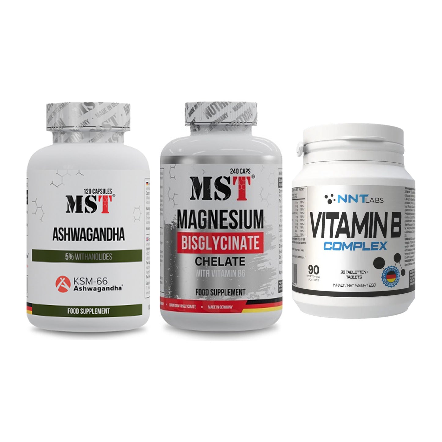 Stress & Balance: MST Ashwagandha + MST Magnesium + NNT Vitamin B – alle enthaltenen Artikel