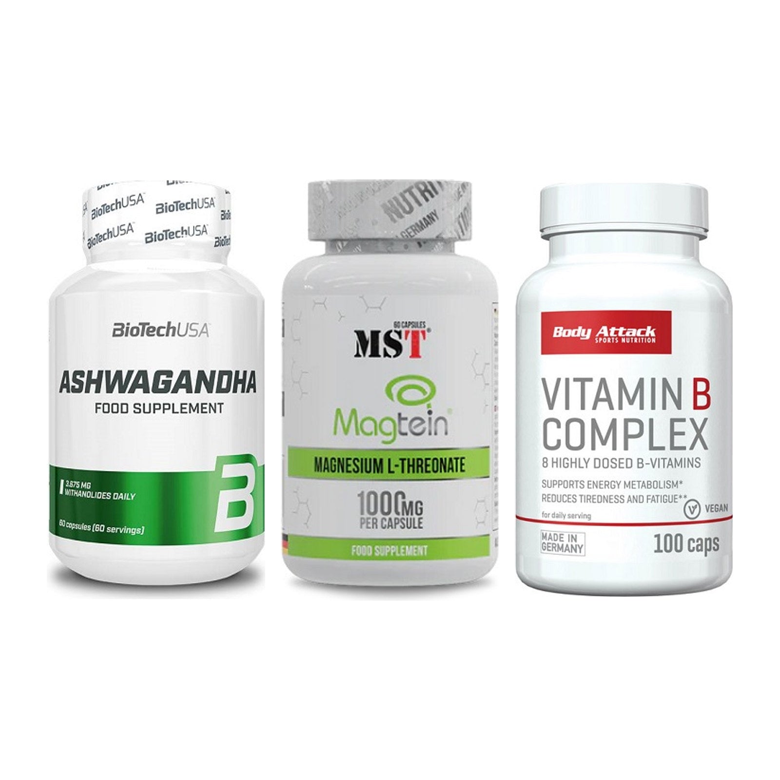 Stress & Balance: BioTech Ashwaga + MST Magnesium + Body Attack – alle enthaltenen Artikel