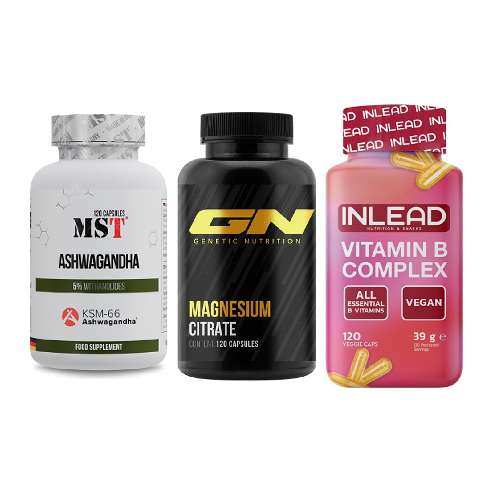 Stress & Balance: MST Ashwagandha + GN Magnesium + INLEAD Vitamin – alle enthaltenen Artikel