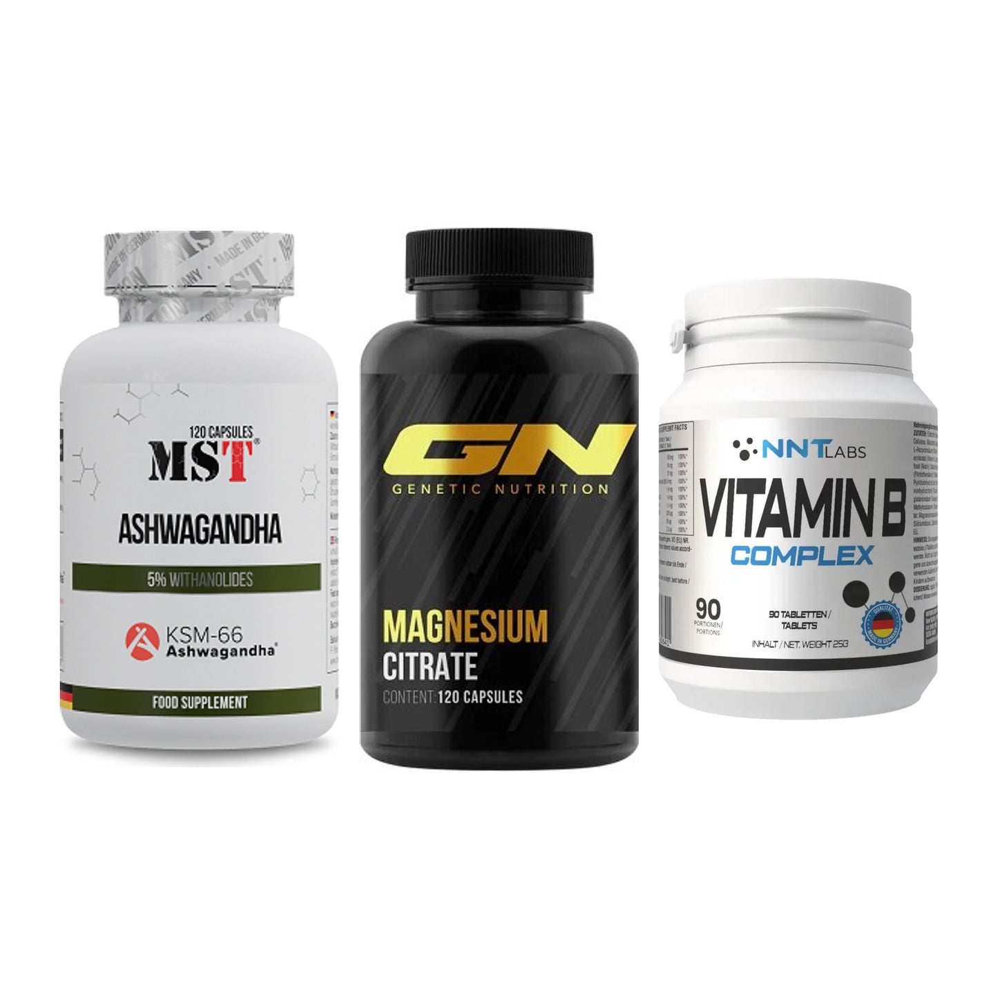 Stress & Balance: MST Ashwagandha + GN Magnesium + NNT Vitamin B – alle enthaltenen Artikel