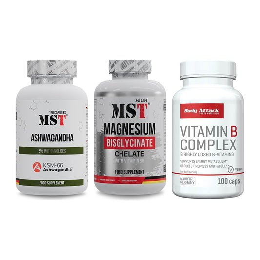 Stress & Balance: MST Ashwagandha + MST Magnesium + Body Attack – alle enthaltenen Artikel