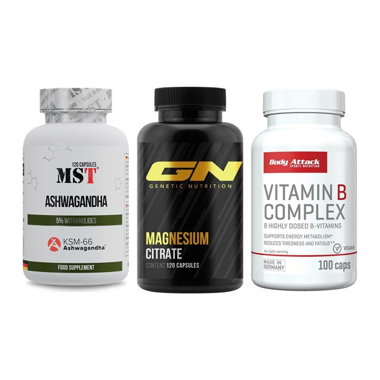 Stress & Balance: MST Ashwagandha + GN Magnesium + Body Attack – alle enthaltenen Artikel