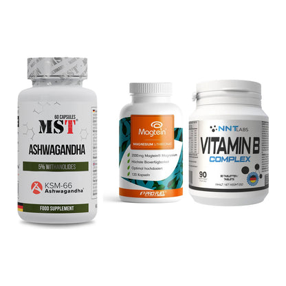 Stress & Balance: MST Ashwagandha + ProFuel Magnesi + NNT Vitamin B – alle enthaltenen Artikel