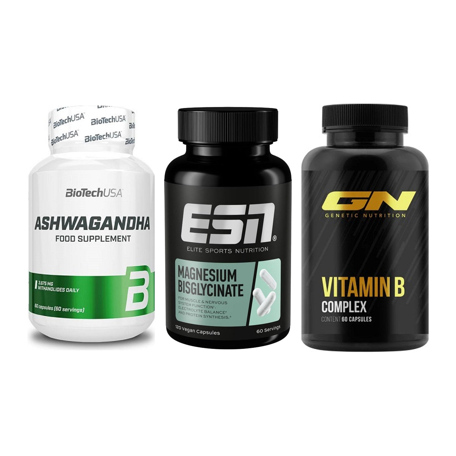Stress & Balance: BioTech Ashwaga + ESN Magnesium + GN Vitamin – alle enthaltenen Artikel
