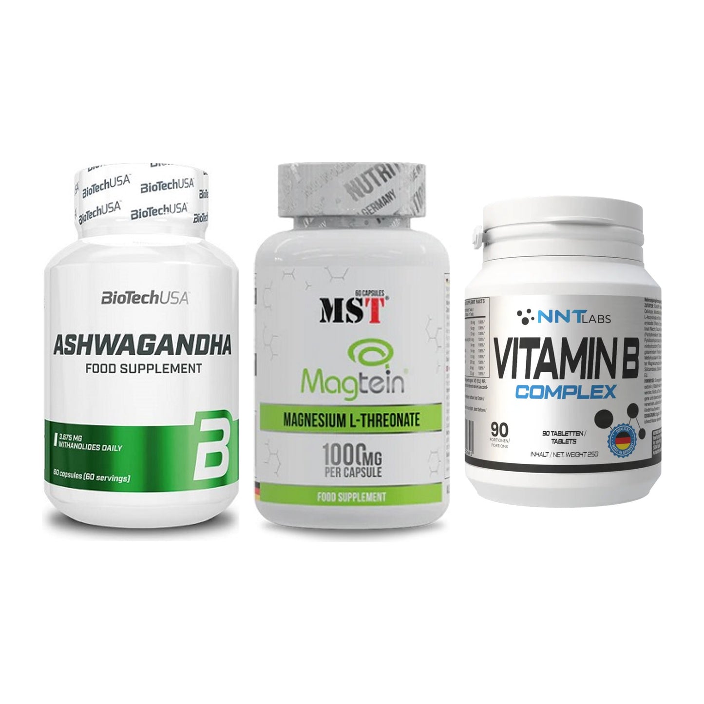Stress & Balance: BioTech Ashwaga + MST Magnesium + NNT Vitamin B – alle enthaltenen Artikel