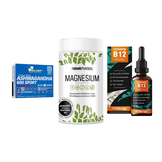Stress & Balance: Olimp Ashwagand + Sinob Magnesium + ProFuel Vitamin – alle enthaltenen Artikel