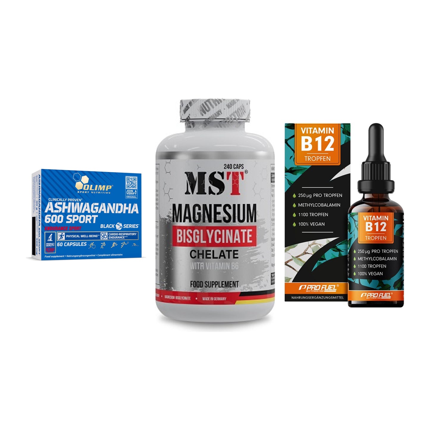 Stress & Balance: Olimp Ashwagand + MST Magnesium + ProFuel Vitamin – alle enthaltenen Artikel
