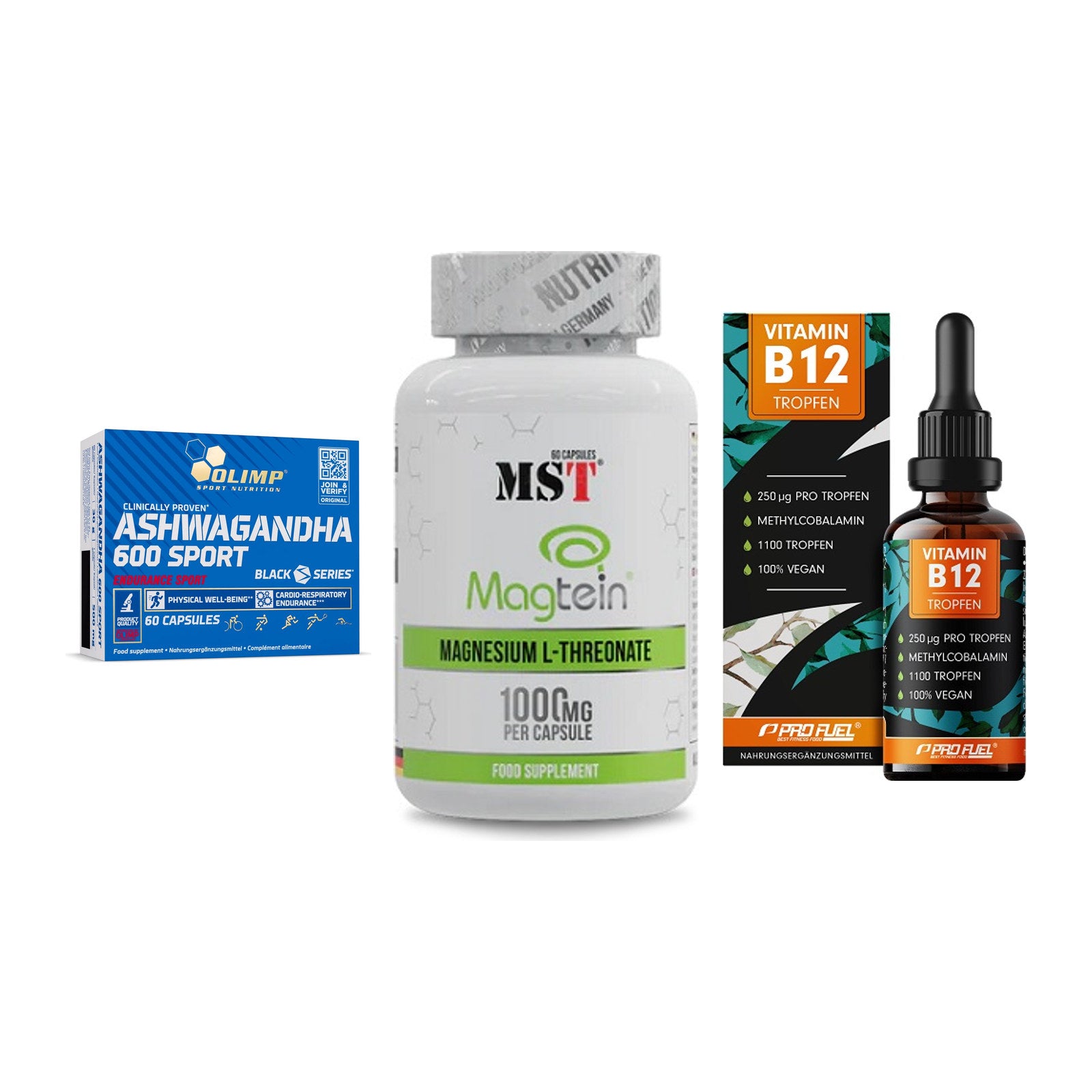 Stress & Balance: Olimp Ashwagand + MST Magnesium + ProFuel Vitamin – alle enthaltenen Artikel