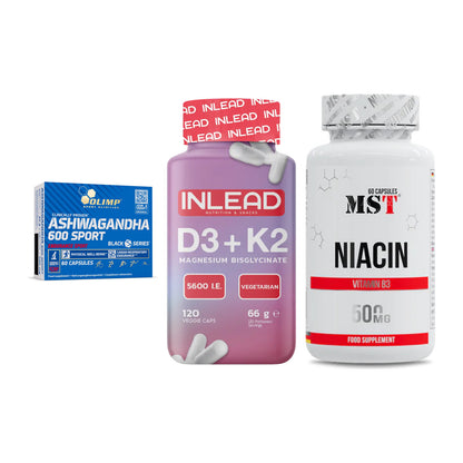 Stress & Balance: Olimp Ashwagand + INLEAD Vitamin + MST Niacin – alle enthaltenen Artikel