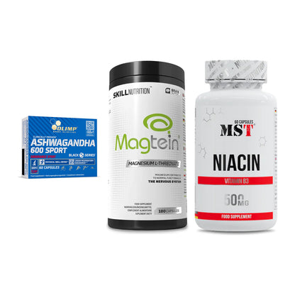 Stress & Balance: Olimp Ashwagand + Skill Nutrition + MST Niacin – alle enthaltenen Artikel