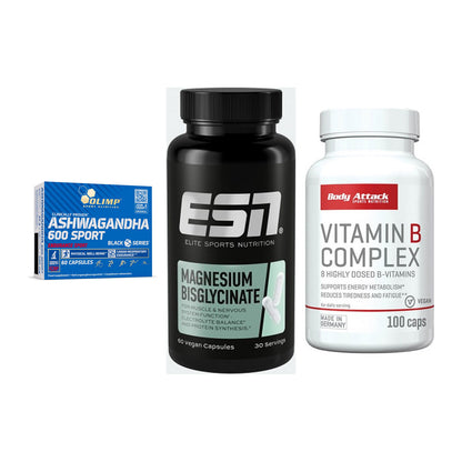 Stress & Balance: Olimp Ashwagand + ESN Magnesium + Body Attack – alle enthaltenen Artikel