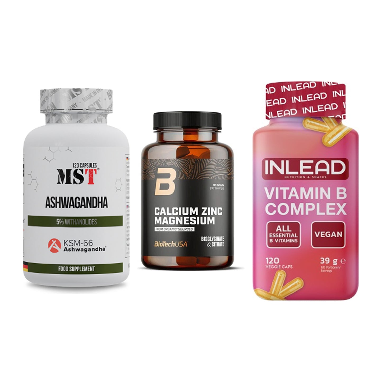 Stress & Balance: MST Ashwagandha + BioTech Calcium + INLEAD Vitamin – alle enthaltenen Artikel
