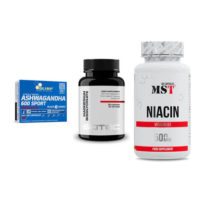 Stress & Balance: Olimp Ashwagand + Scitec Magnesiu + MST Niacin – alle enthaltenen Artikel