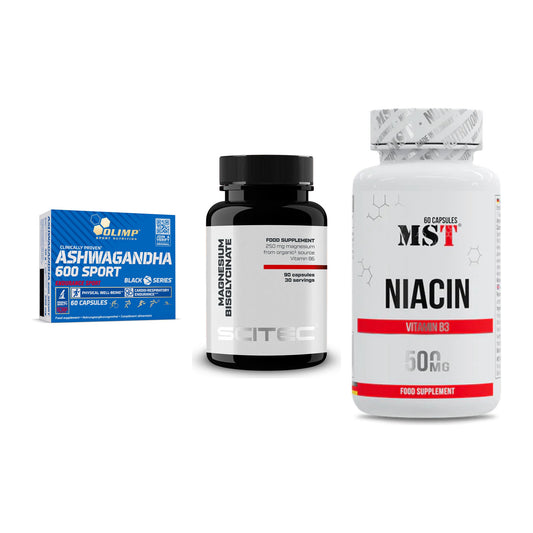Stress & Balance: Olimp Ashwagand + Scitec Magnesiu + MST Niacin – alle enthaltenen Artikel