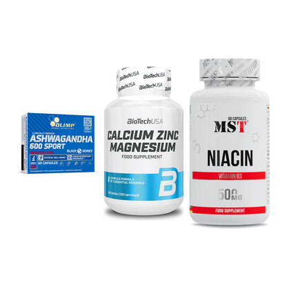 Stress & Balance: Olimp Ashwagand + BioTech Calcium + MST Niacin – alle enthaltenen Artikel
