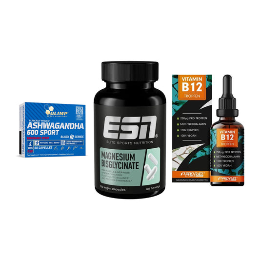 Stress & Balance: Olimp Ashwagand + ESN Magnesium + ProFuel Vitamin – alle enthaltenen Artikel