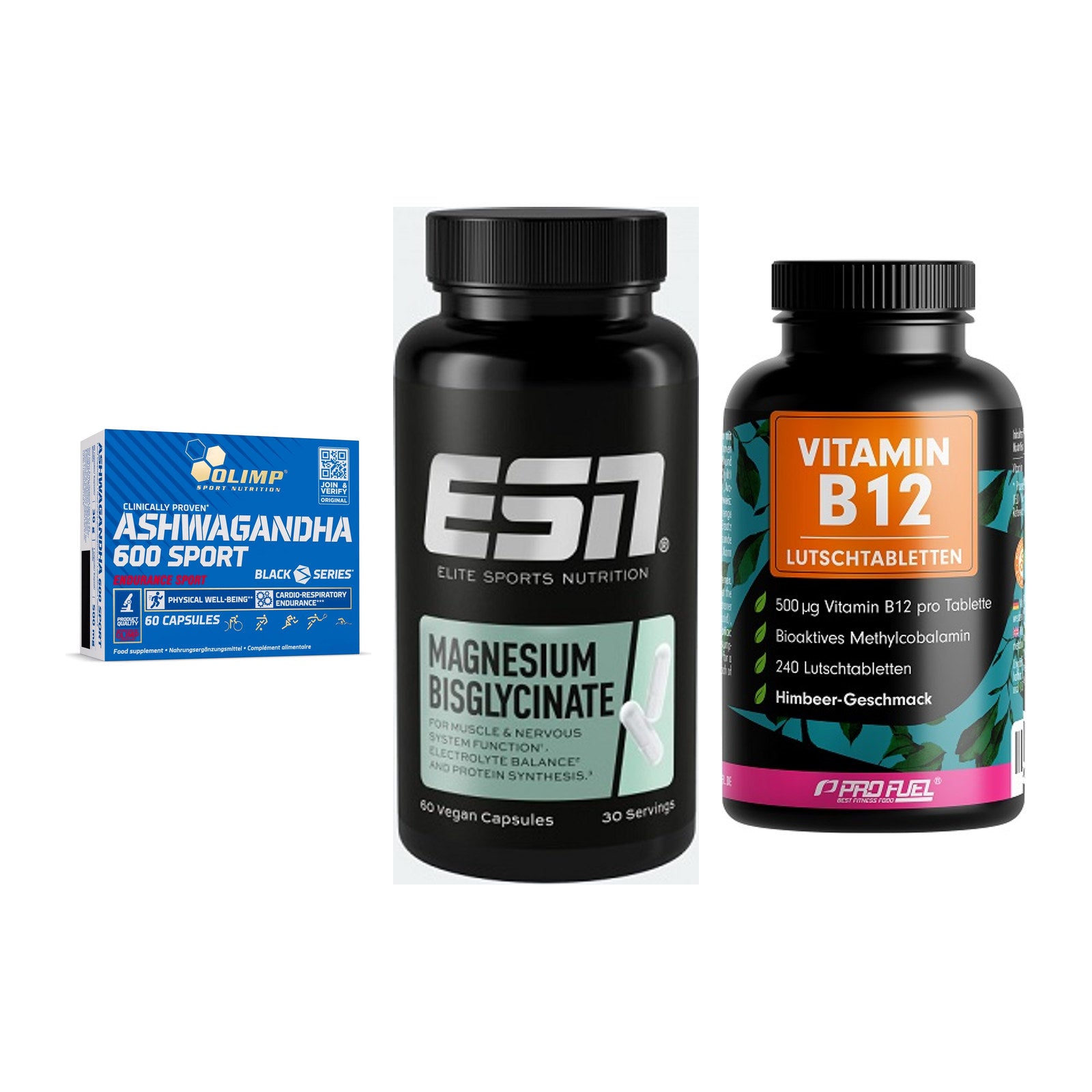 Stress & Balance: Olimp Ashwagand + ESN Magnesium + ProFuel Vitamin – alle enthaltenen Artikel