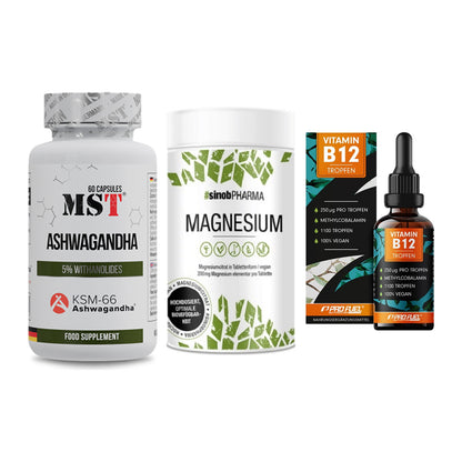 Stress & Balance: MST Ashwagandha + Sinob Magnesium + ProFuel Vitamin – alle enthaltenen Artikel