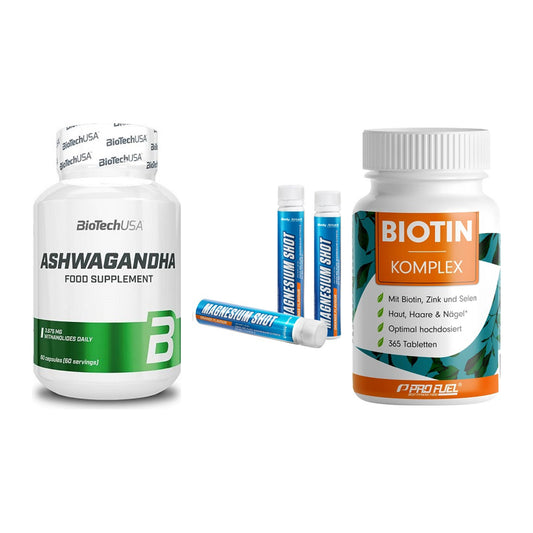 Stress & Balance: BioTech Ashwaga + Body Attack + ProFuel BIOTIN – alle enthaltenen Artikel