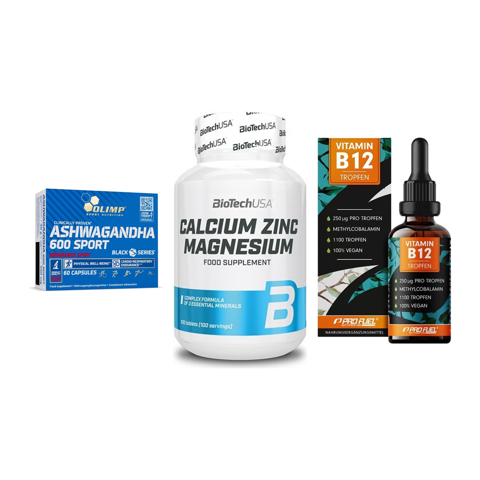Stress & Balance: Olimp Ashwagand + BioTech Calcium + ProFuel Vitamin – alle enthaltenen Artikel