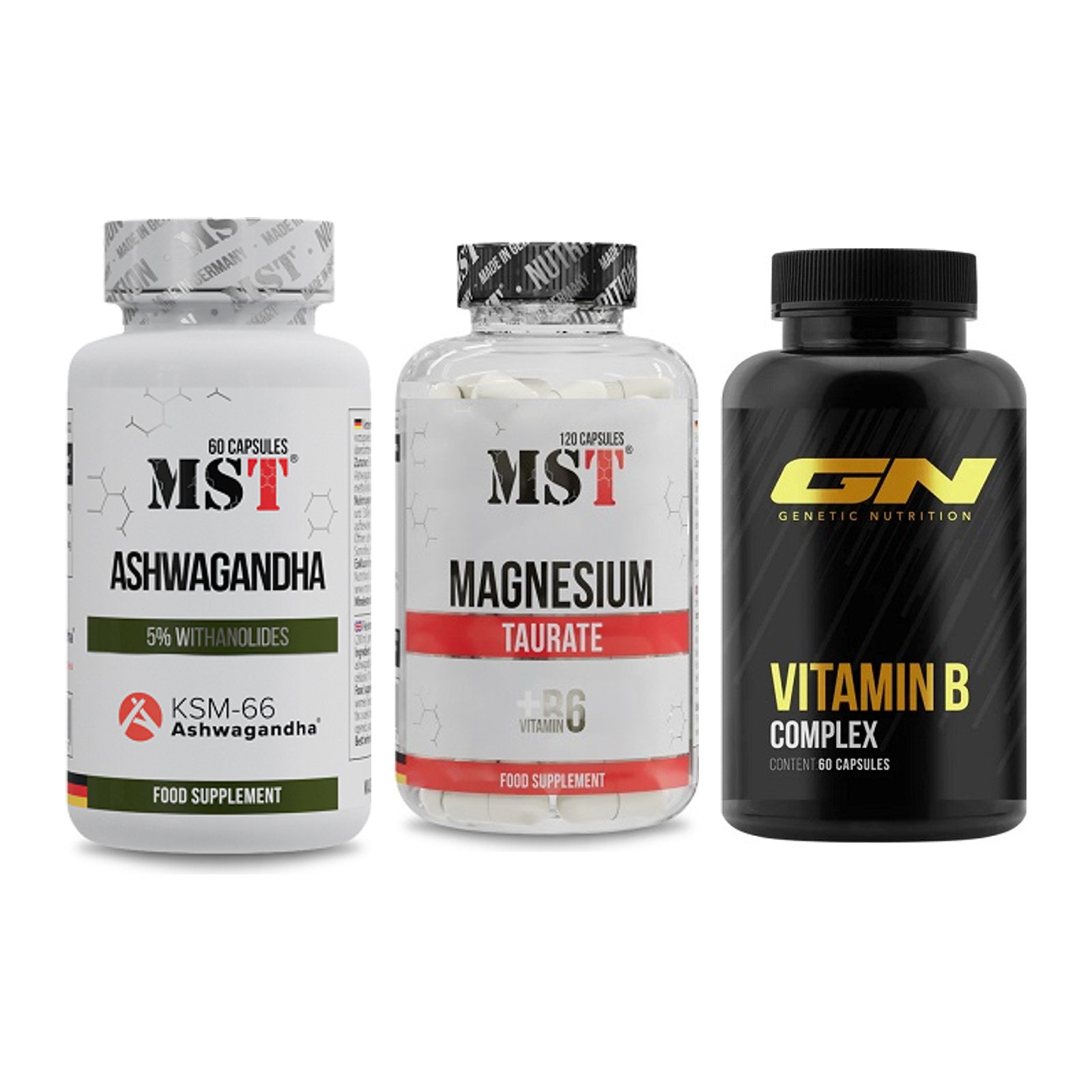 Stress & Balance: MST Ashwagandha + MST Magnesium + GN Vitamin – alle enthaltenen Artikel