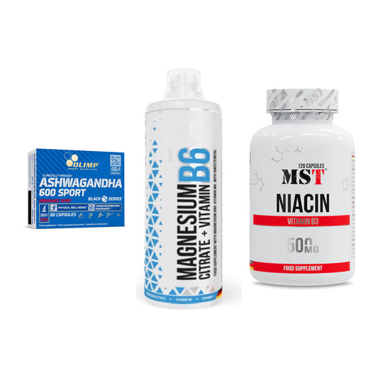 Stress & Balance: Olimp Ashwagand + MST Magnesium + MST Niacin – alle enthaltenen Artikel