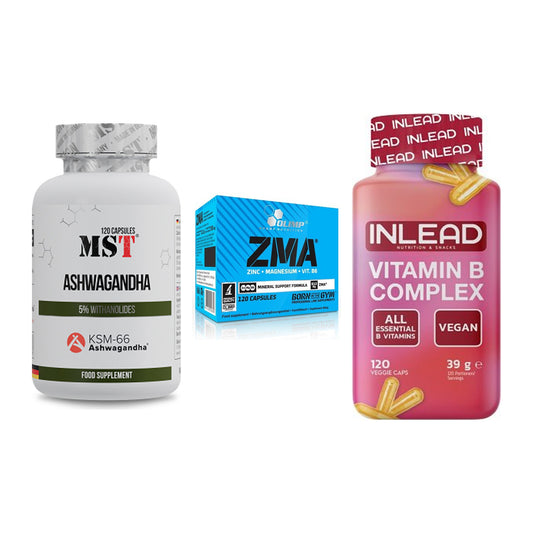 Stress & Balance: MST Ashwagandha + Olimp ZMA + INLEAD Vitamin – all items included