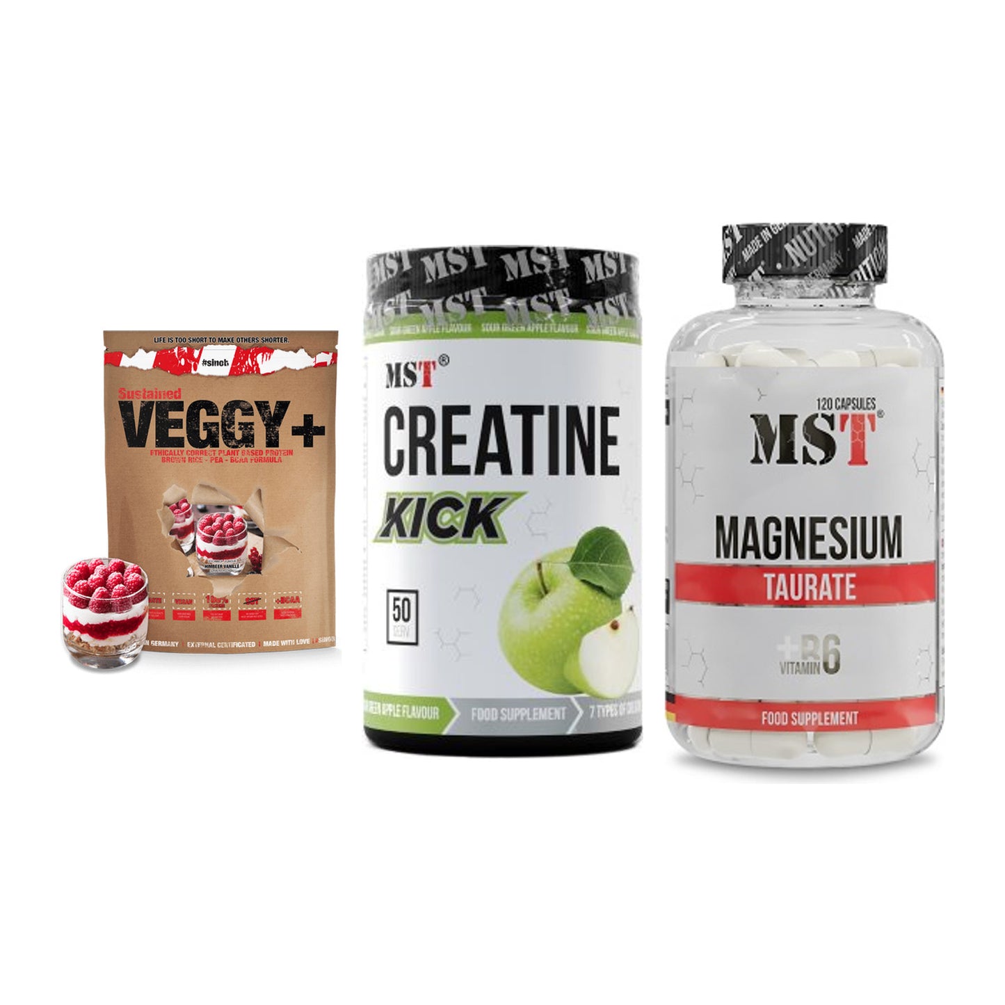 Pflanzliches Set: Sinob VEGGY + MST Creatine + MST Magnesium – alle enthaltenen Artikel