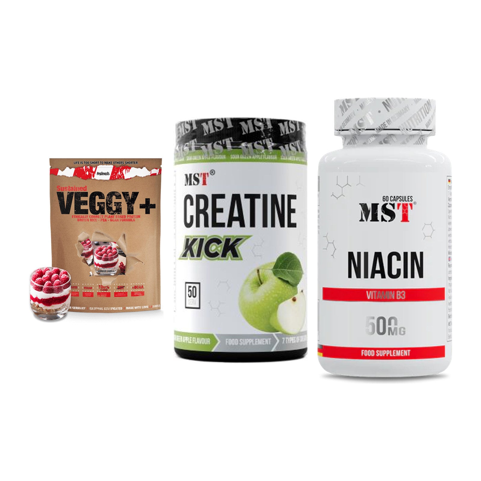 Pflanzliches Set: Sinob VEGGY + MST Creatine + MST Niacin – alle enthaltenen Artikel