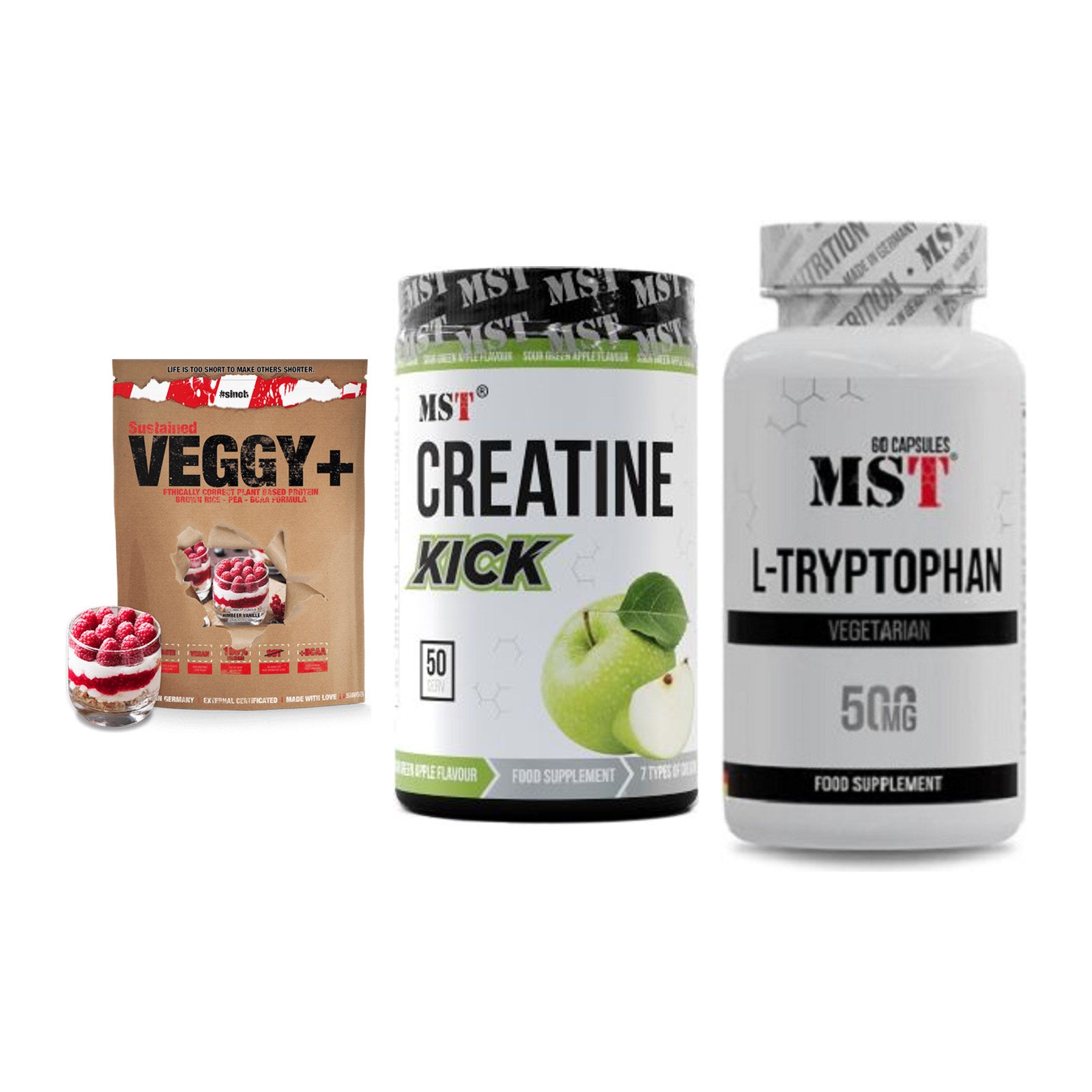 Pflanzliches Set: Sinob VEGGY + MST Creatine + MST Tryptophan – alle enthaltenen Artikel
