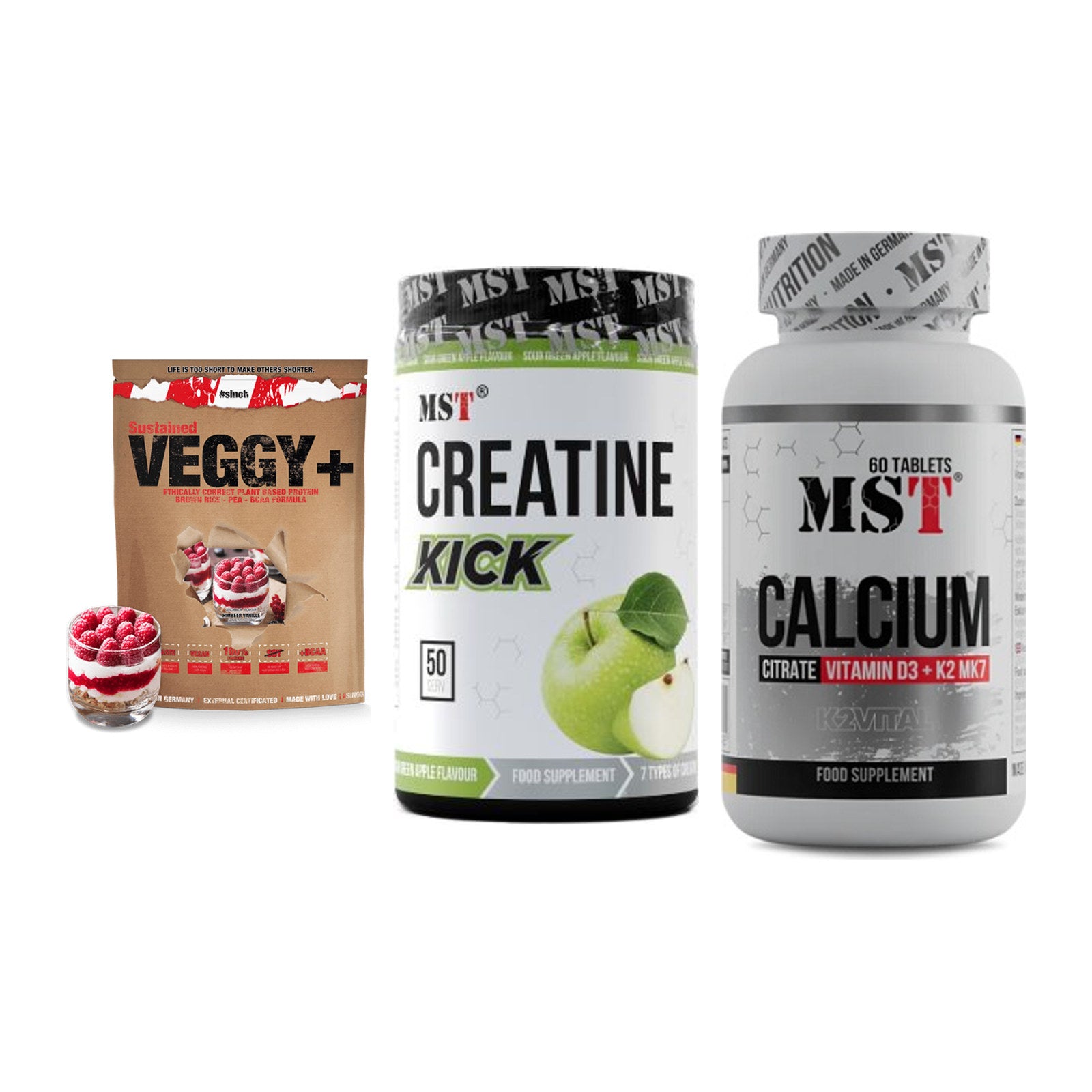 Pflanzliches Set: Sinob VEGGY + MST Creatine + MST Calcium – alle enthaltenen Artikel