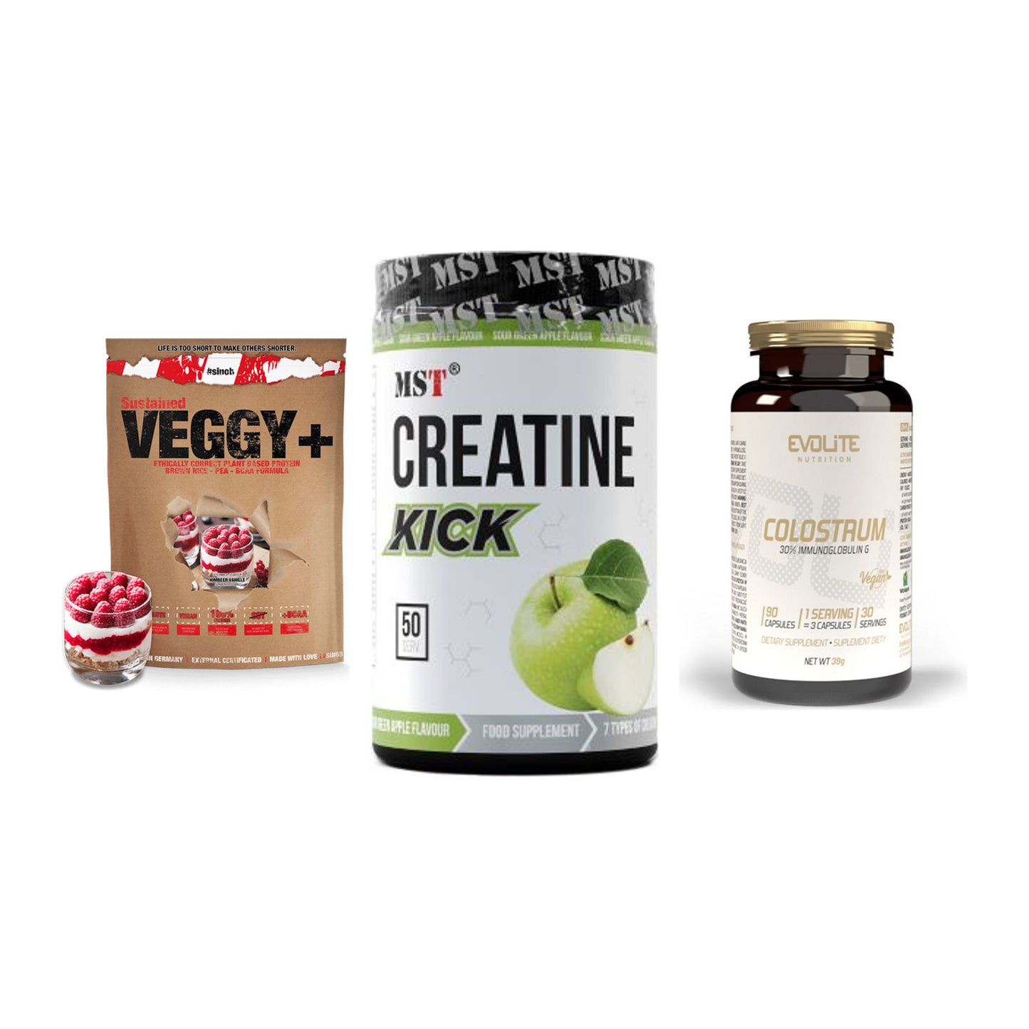 Pflanzliches Set: Sinob VEGGY + MST Creatine + Evolite Nutriti – alle enthaltenen Artikel