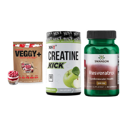 Pflanzliches Set: Sinob VEGGY + MST Creatine + Swanson Resvera – alle enthaltenen Artikel